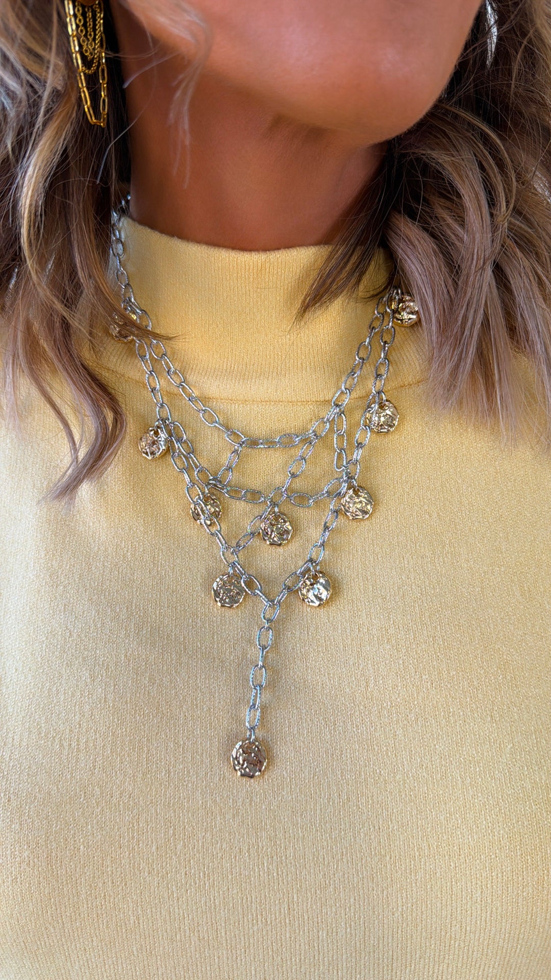 Coined Chain Necklace, 2-Toned