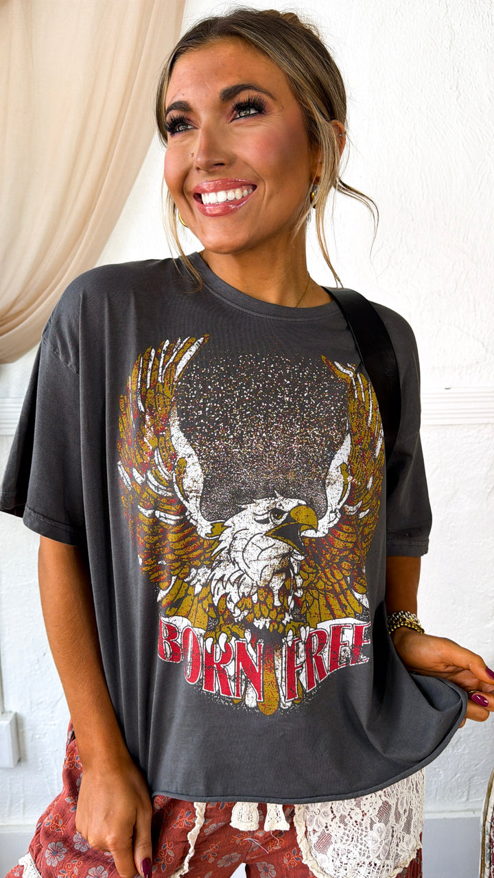 Relaxed Fit Born Free Cropped Graphic, Charcoal