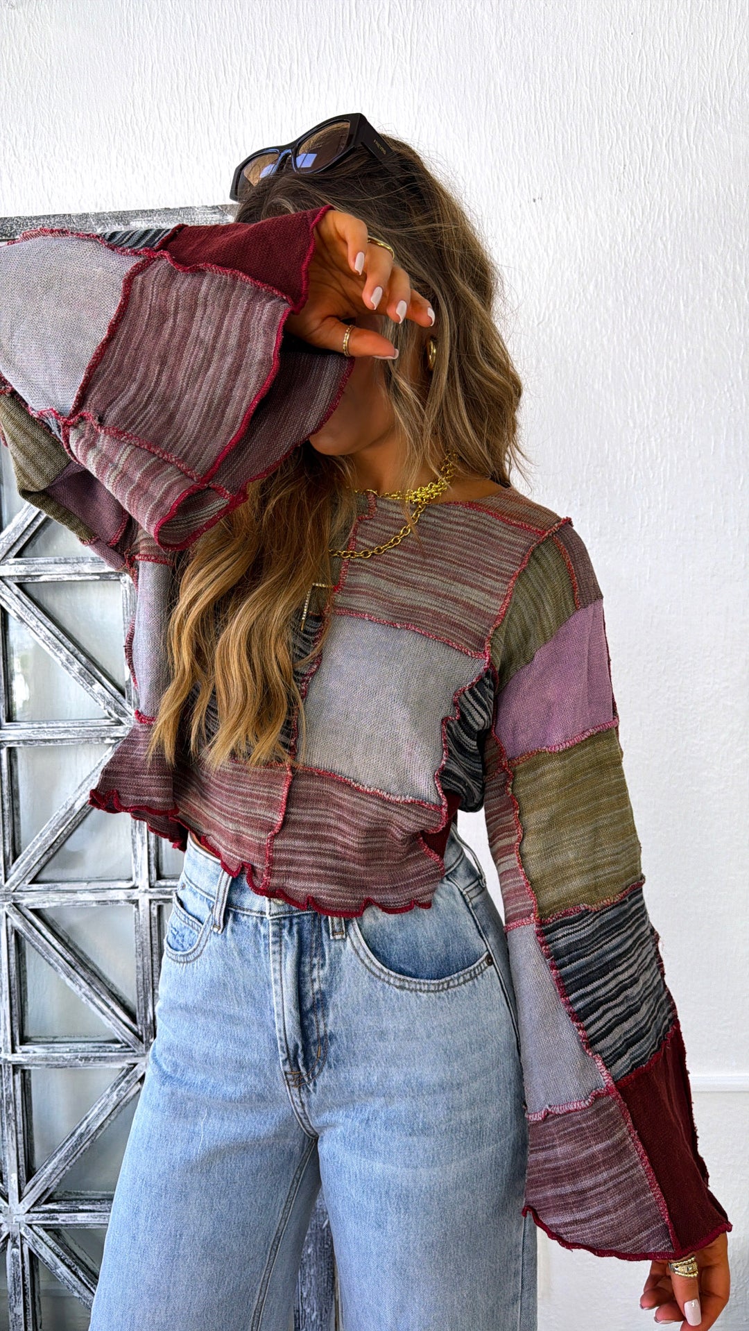 Square Patch Sweater, Powder Brick