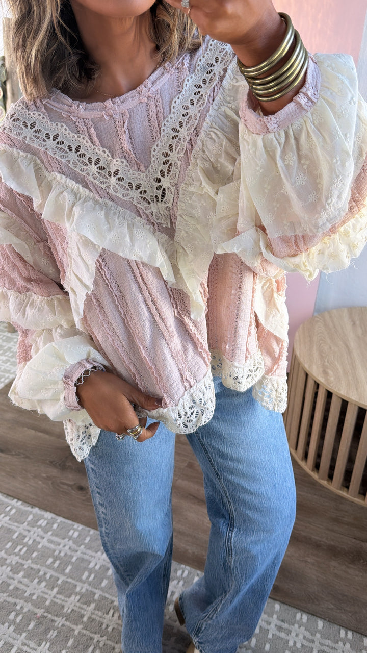 Strawberry Milk Ruffled Blouse, Soft Pink
