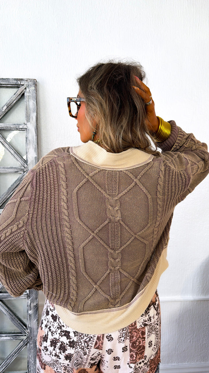 ECB Exclusive: Texture Criss Cross Top, Dusty Choco