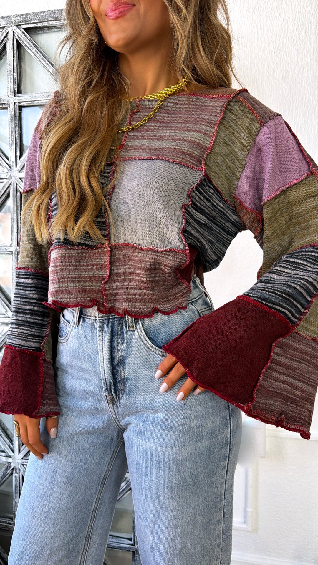 Square Patch Sweater, Powder Brick