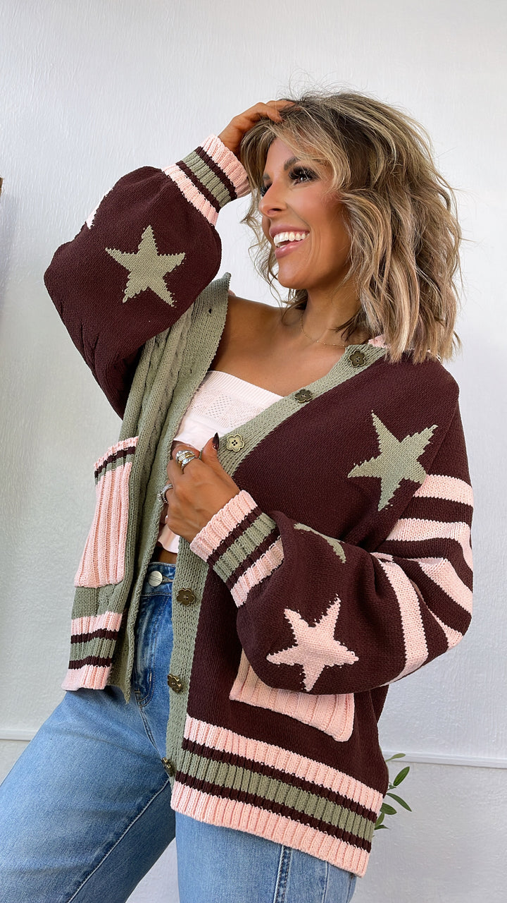 Willow Haven Knit Cardigan, Choco Multi