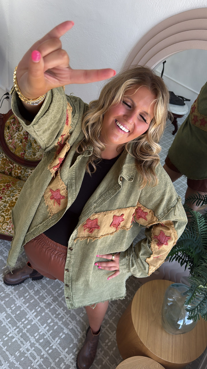 All The Stars Washed Button Down Top, Olive