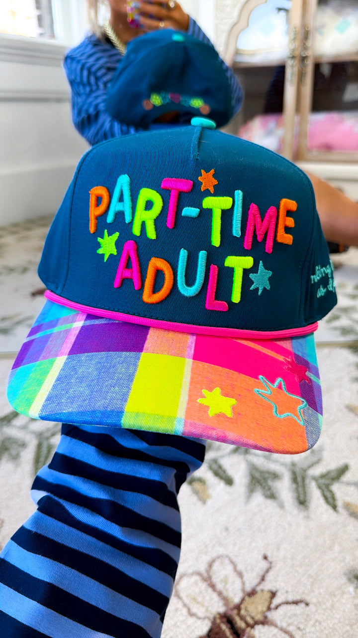 Part-Time Adult Trucker Hat, Blue Plaid
