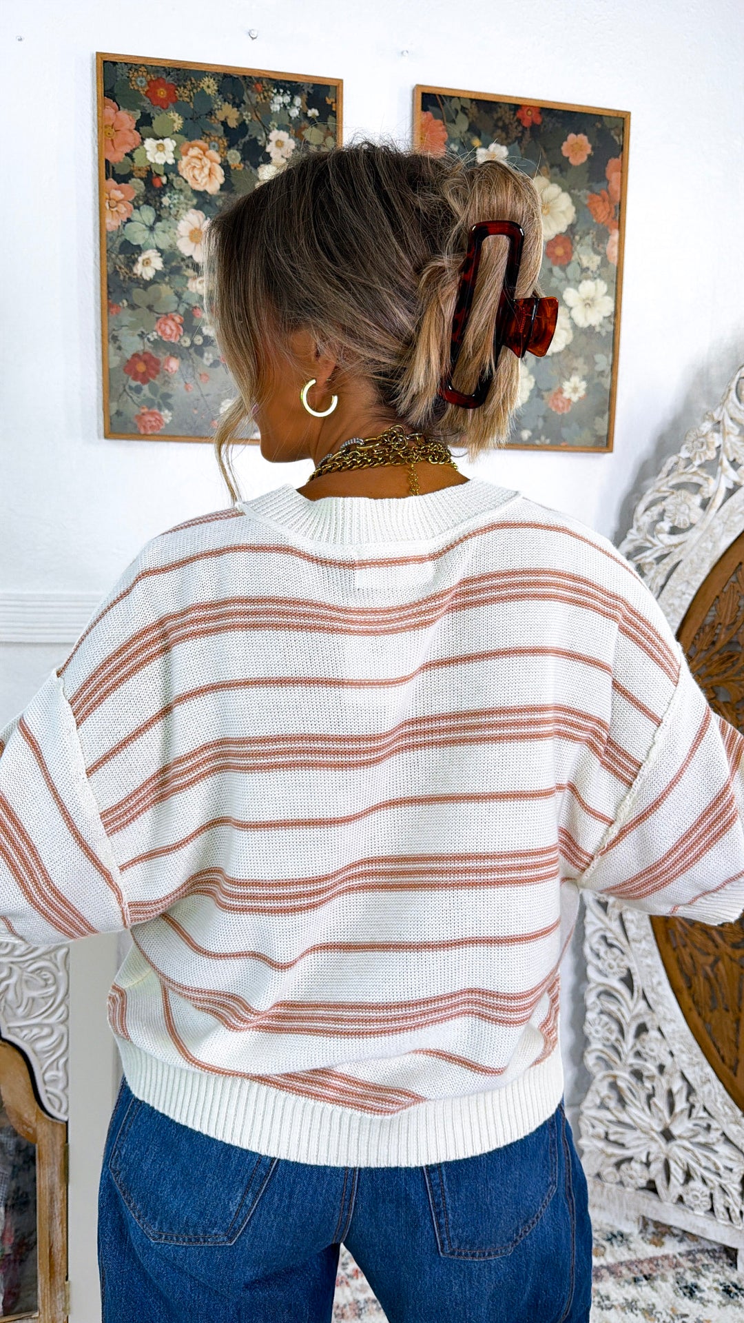 Savanah Ray Stripe Sweater, Latte