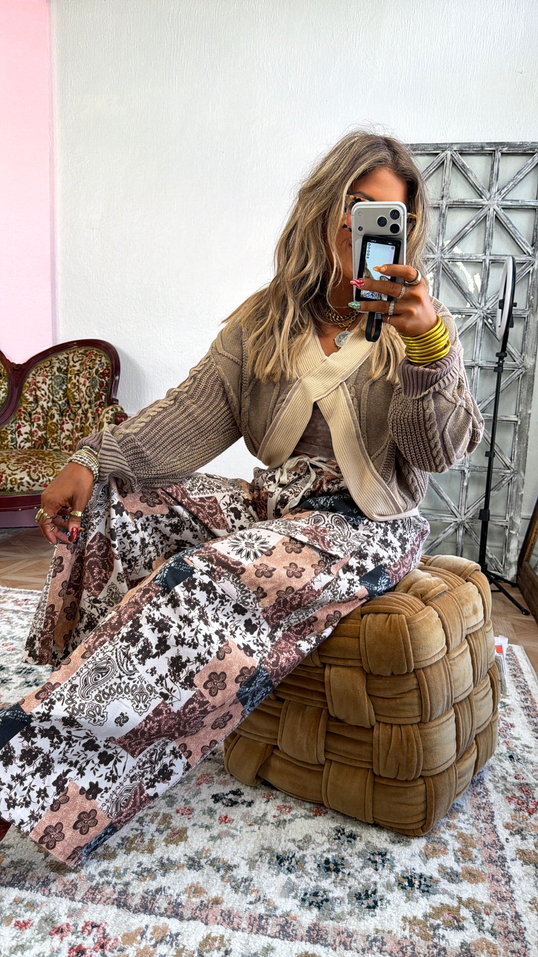 Paisley Patch Pants, Taupe Multi