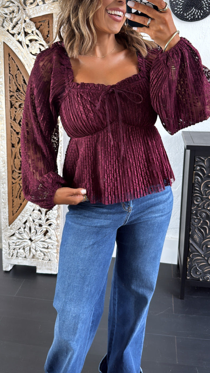 Sylvie Sweetheart Blouse, Burgundy