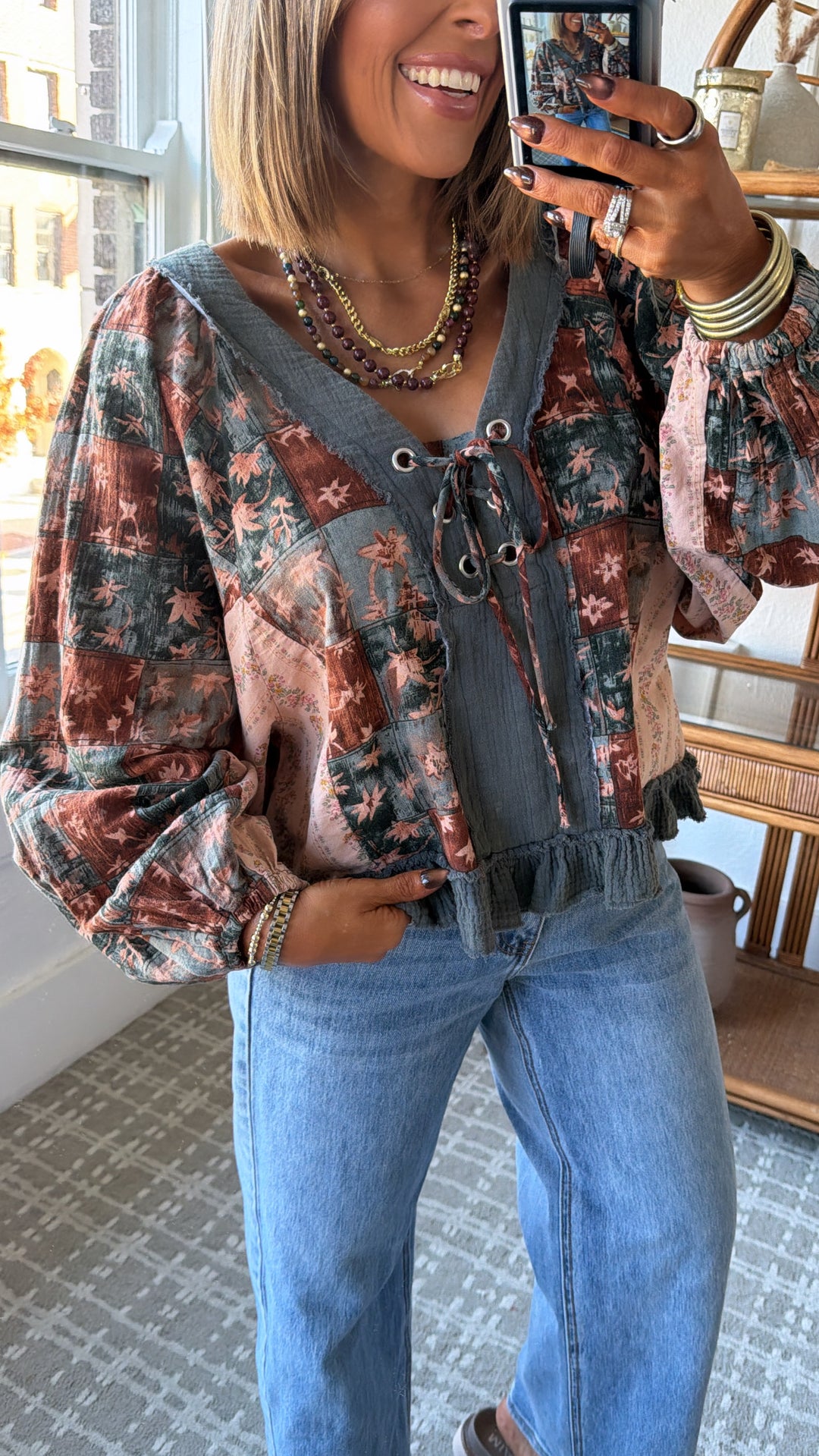 Petal Kiss Blouse, Charcoal Multi