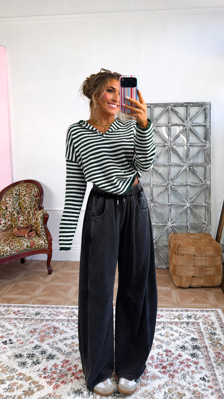 Quarter Button Down Sweater, Forest Green