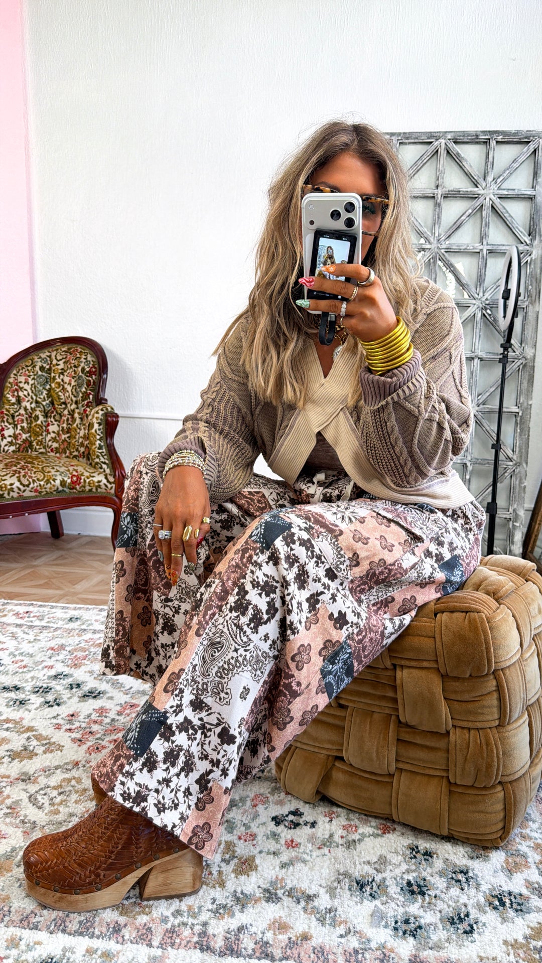 Paisley Patch Pants, Taupe Multi