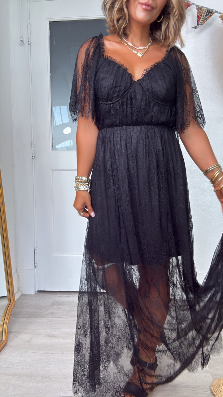Midnight Willow Lace Maxi Dress, Black
