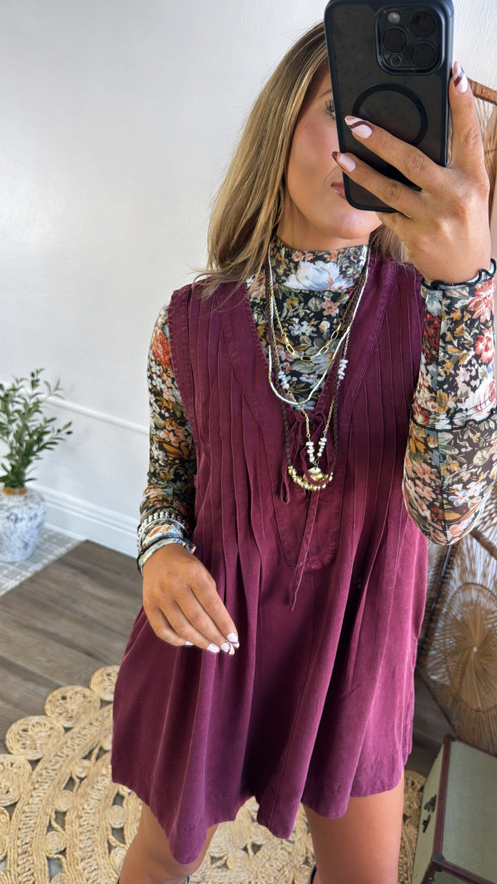 Amarone Aura Pin tuck Detailed Dress, Wine