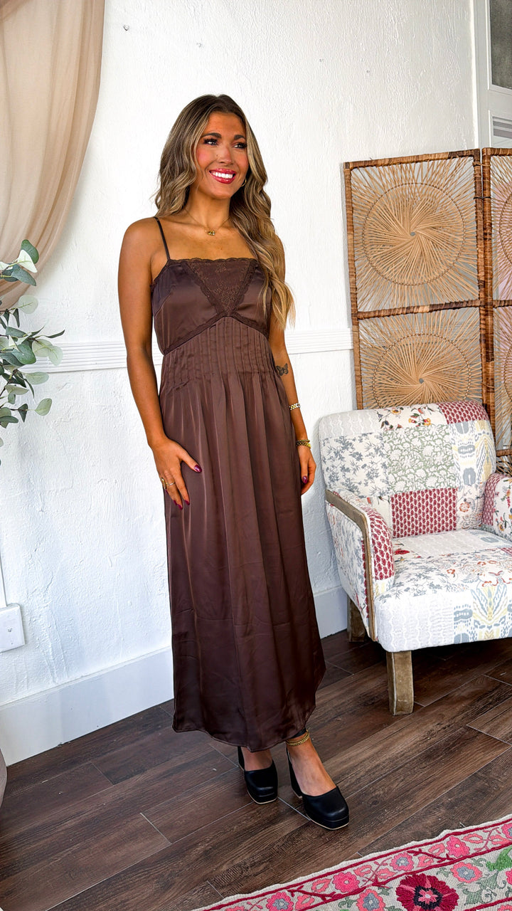 Midnight Hour Satin Midi Dress, Dk.Brown