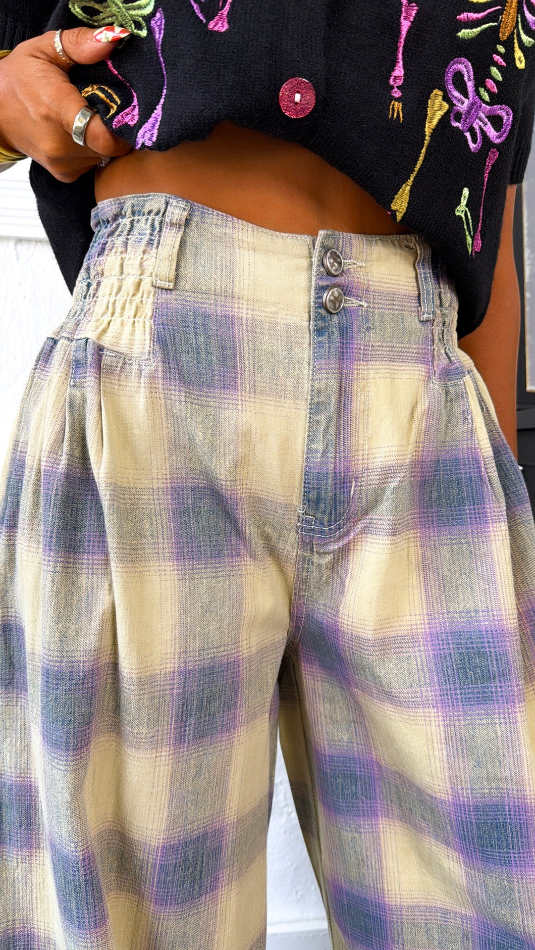 Open Air Plaid Pants, Sage Multi