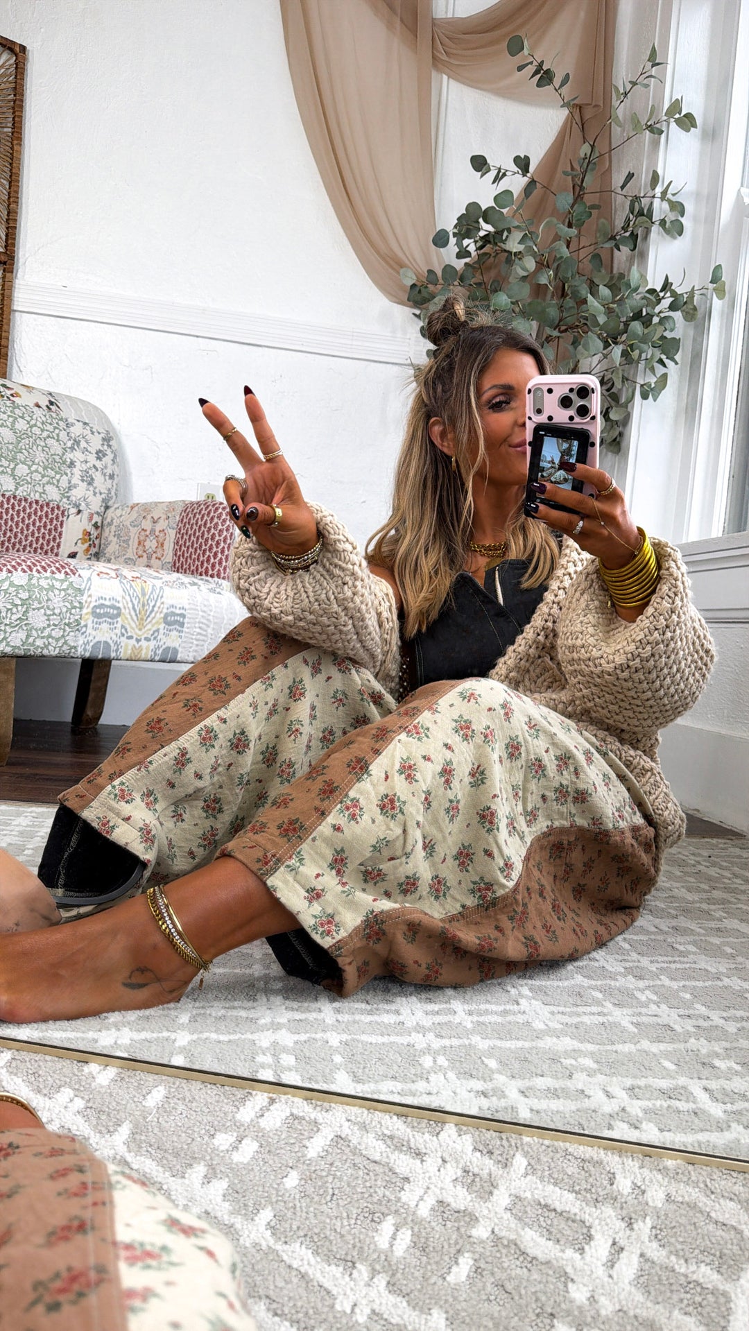 ECB Exclusive: Ruth Overall Bib, Charcoal Ginger Floral