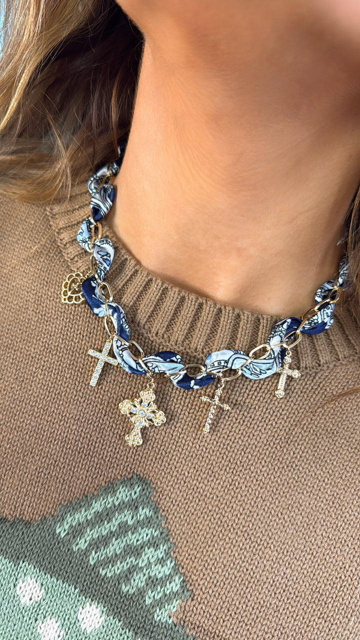 Edgy Western Charm Necklace, Navy/Gold