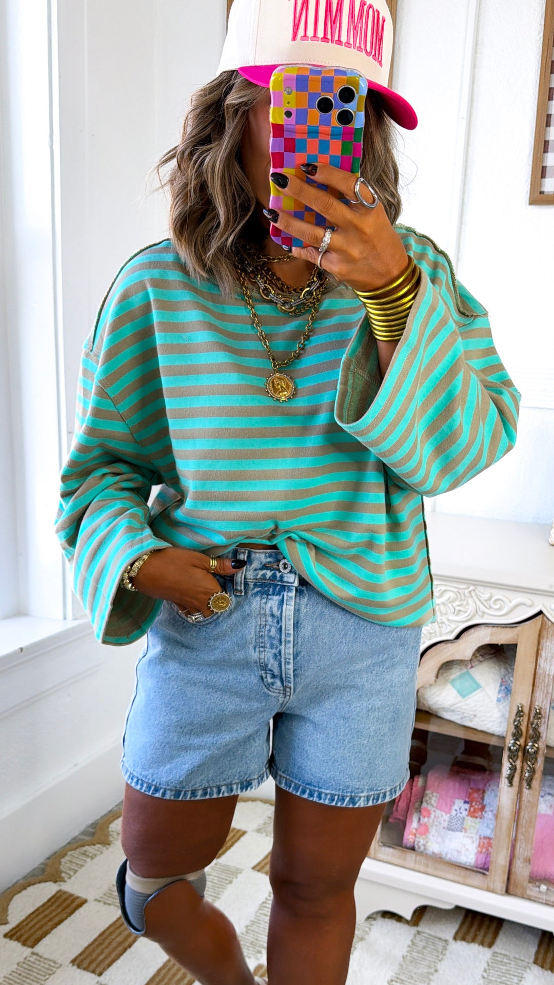 Blushing Stripe Top, Aqua