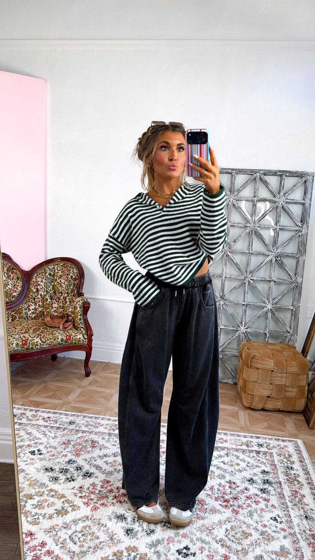 Quarter Button Down Sweater, Forest Green