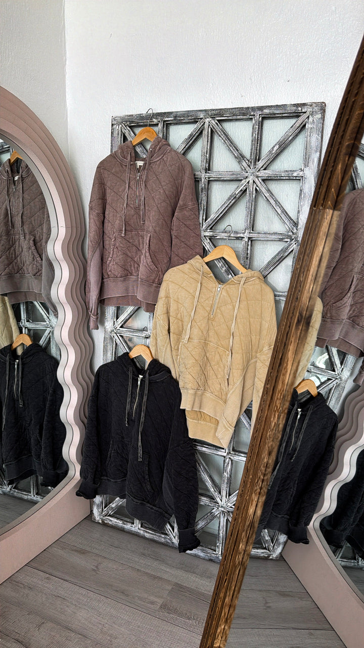 Quilted Zip Up Hoodie, Mocha