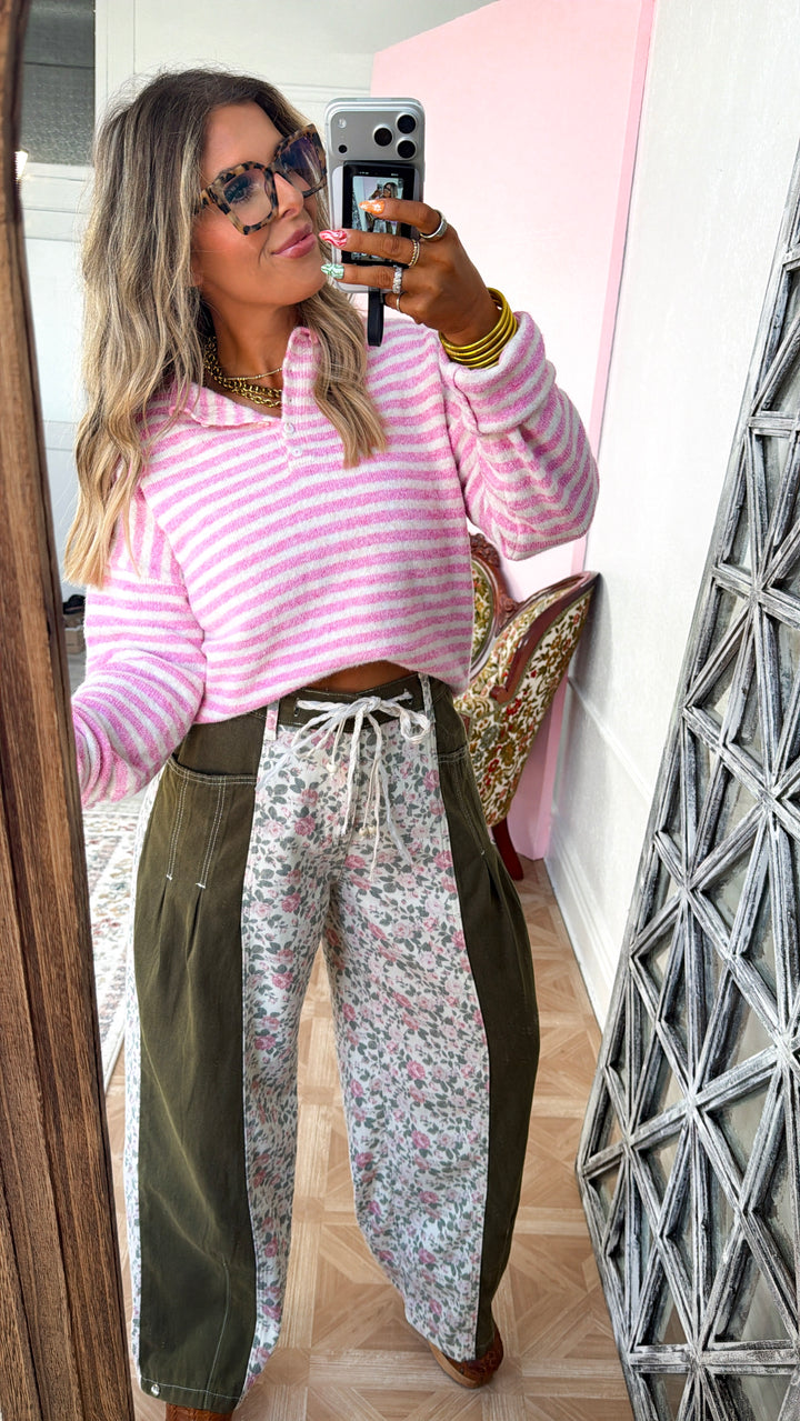 Quarter Button Down Sweater, Bubblegum