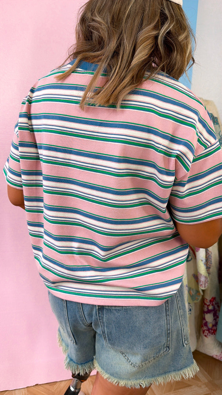 Bexley Stripe T-Shirt, Blush Combo