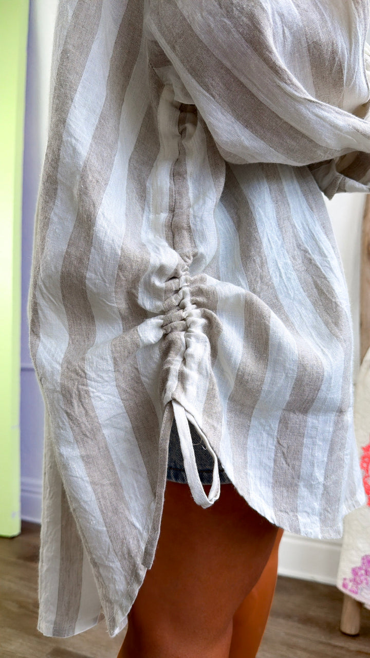 Relaxed Oversized Button Up, Natural Multi