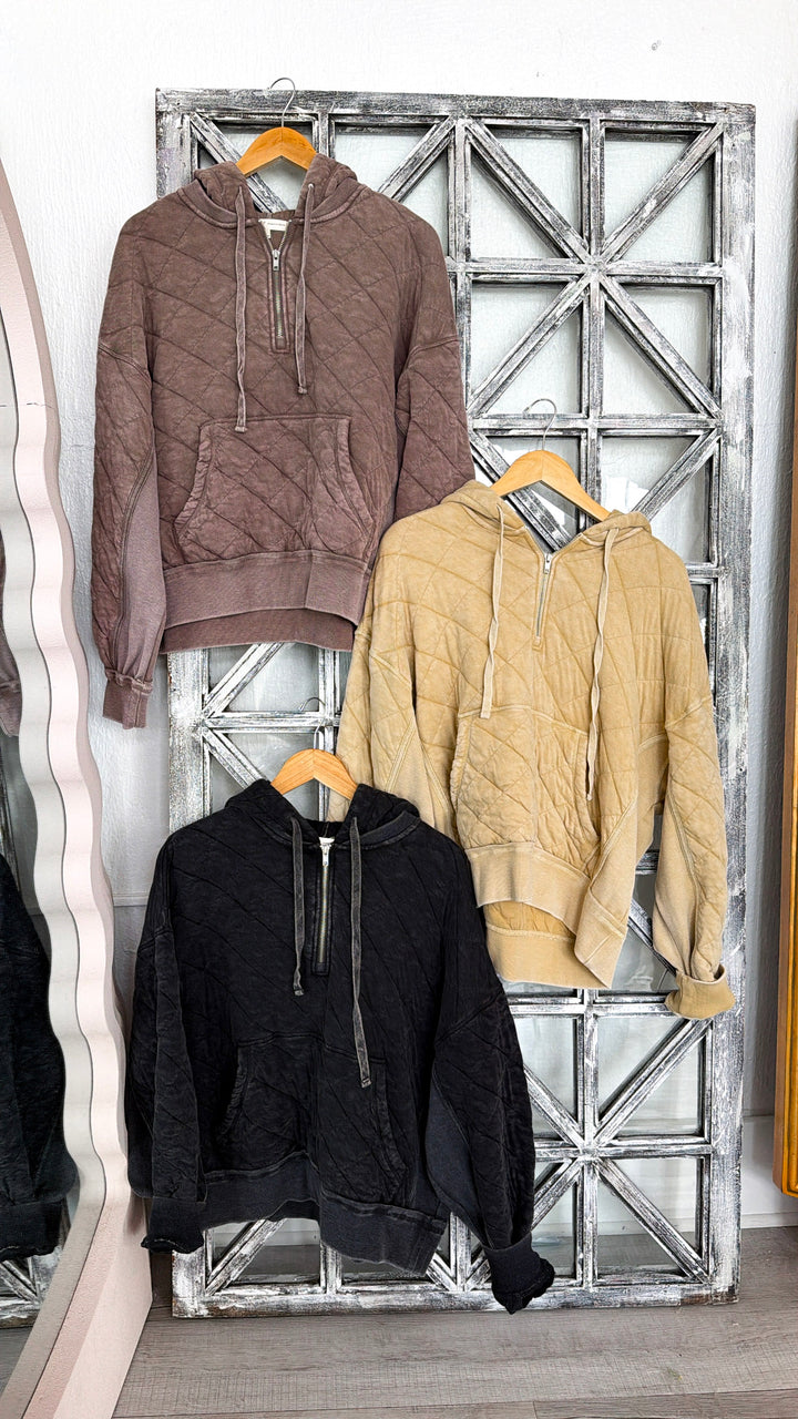 Quilted Zip Up Hoodie, Mocha