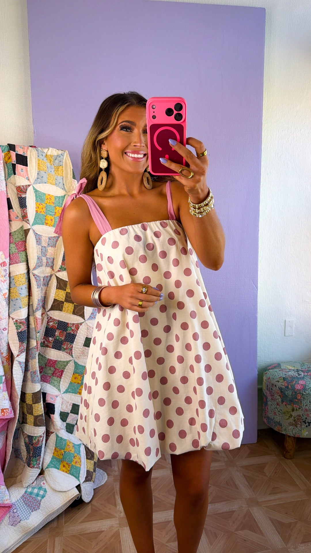 Open Fields Polka Dot Dress, Dusty Pink