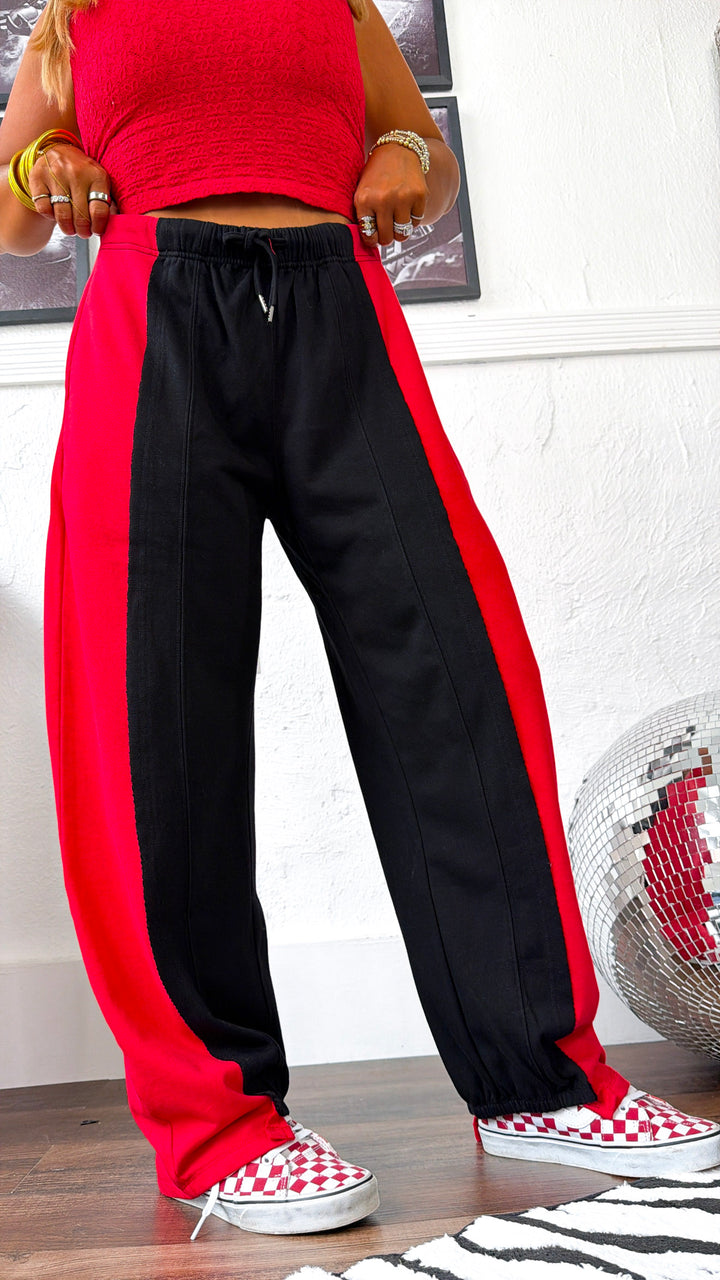 Trend Drop Barrel Sweatpants, Red/Black