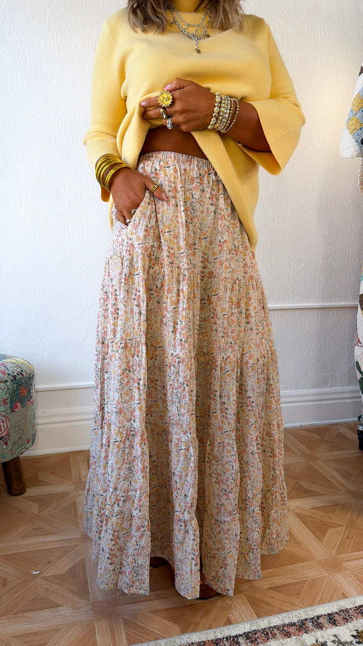 Sweet Pea Floral Skirt, Ivory Combo