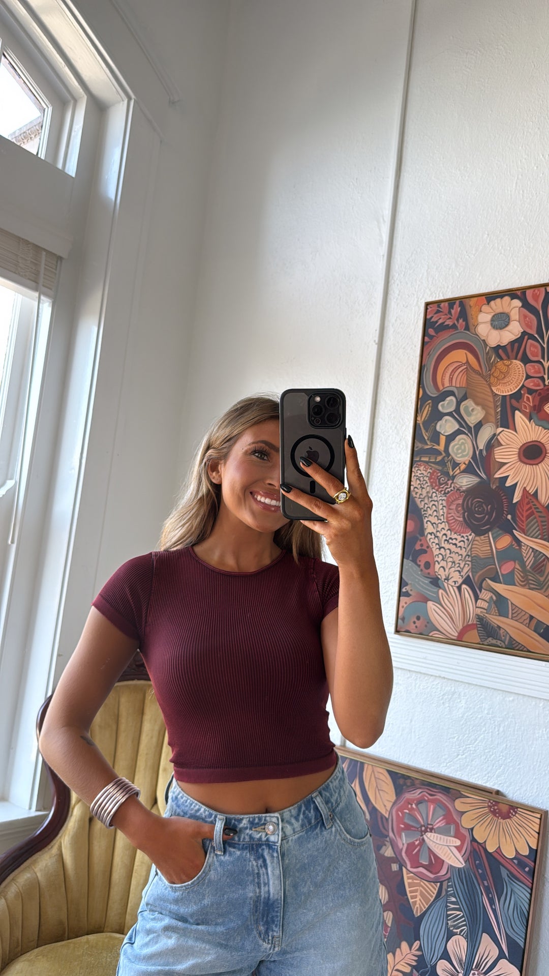 Ribbed Crop Baby Tee, Wine