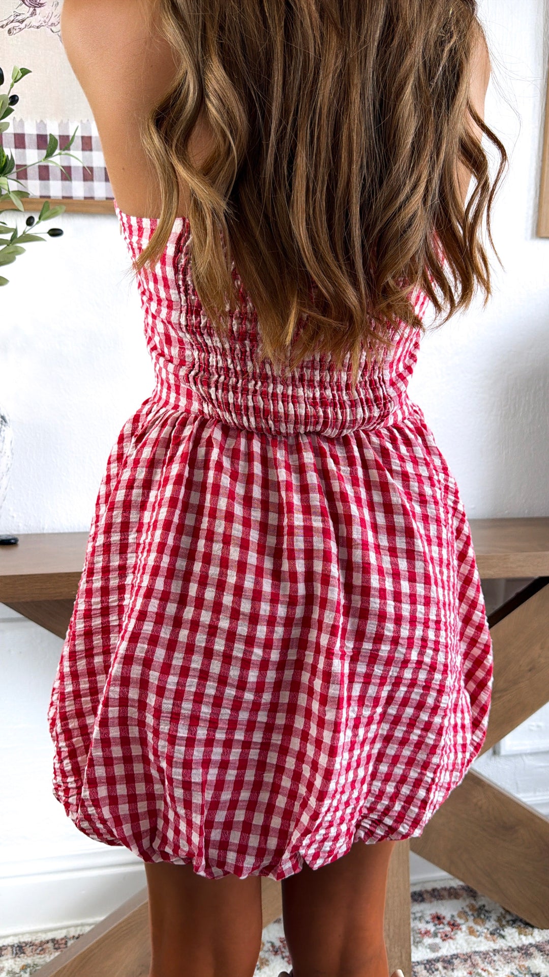 fitted lace wedding dress Everything She Does Red Gingham Sleeveless Midi Dress main image 0