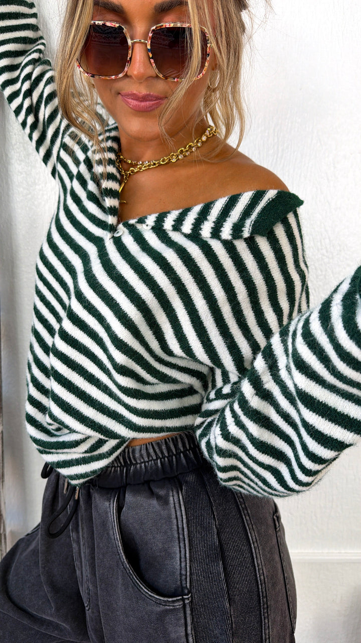 Quarter Button Down Sweater, Forest Green