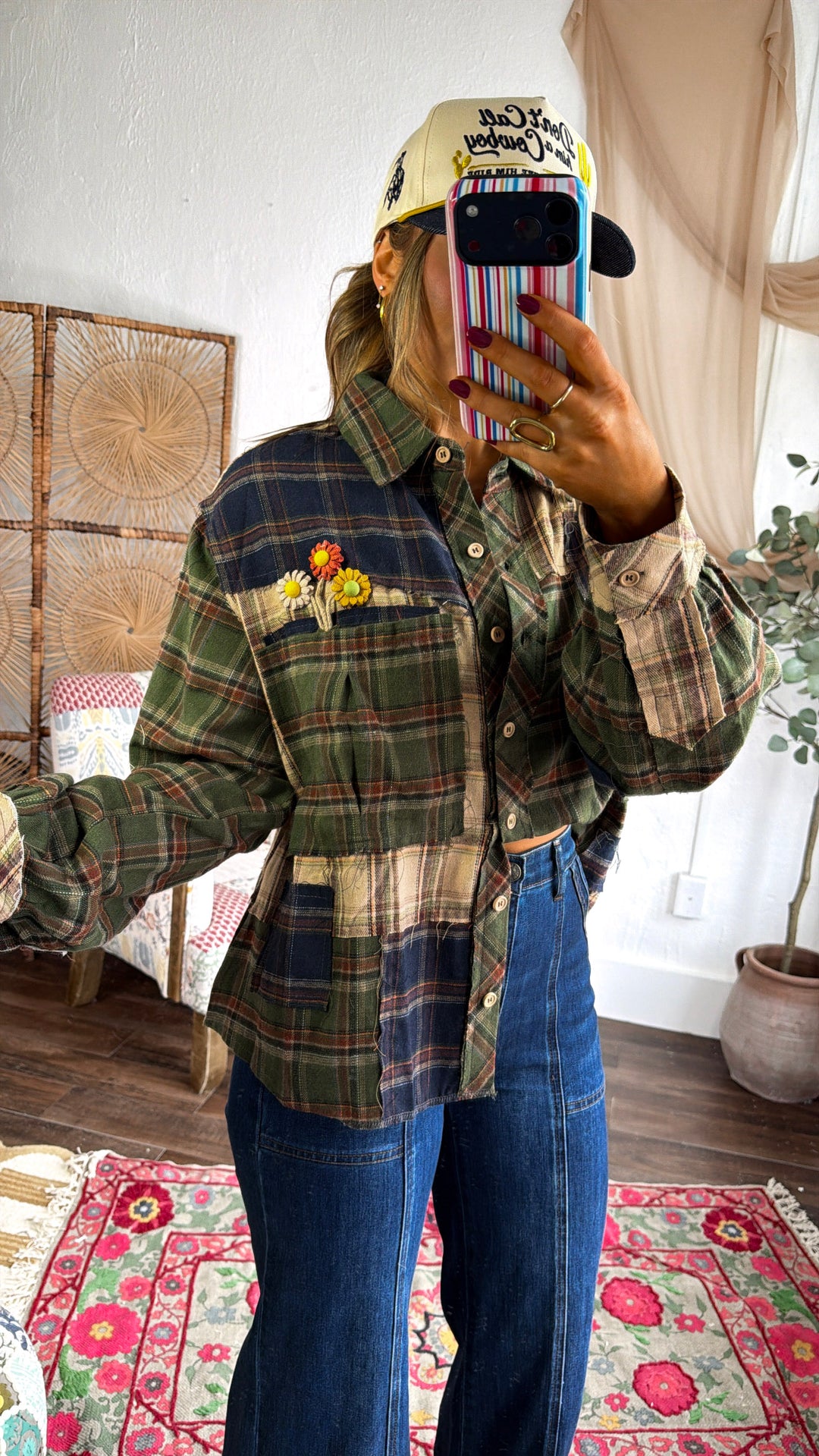 Touch Of Floral Detailed Flannel, Green Multi