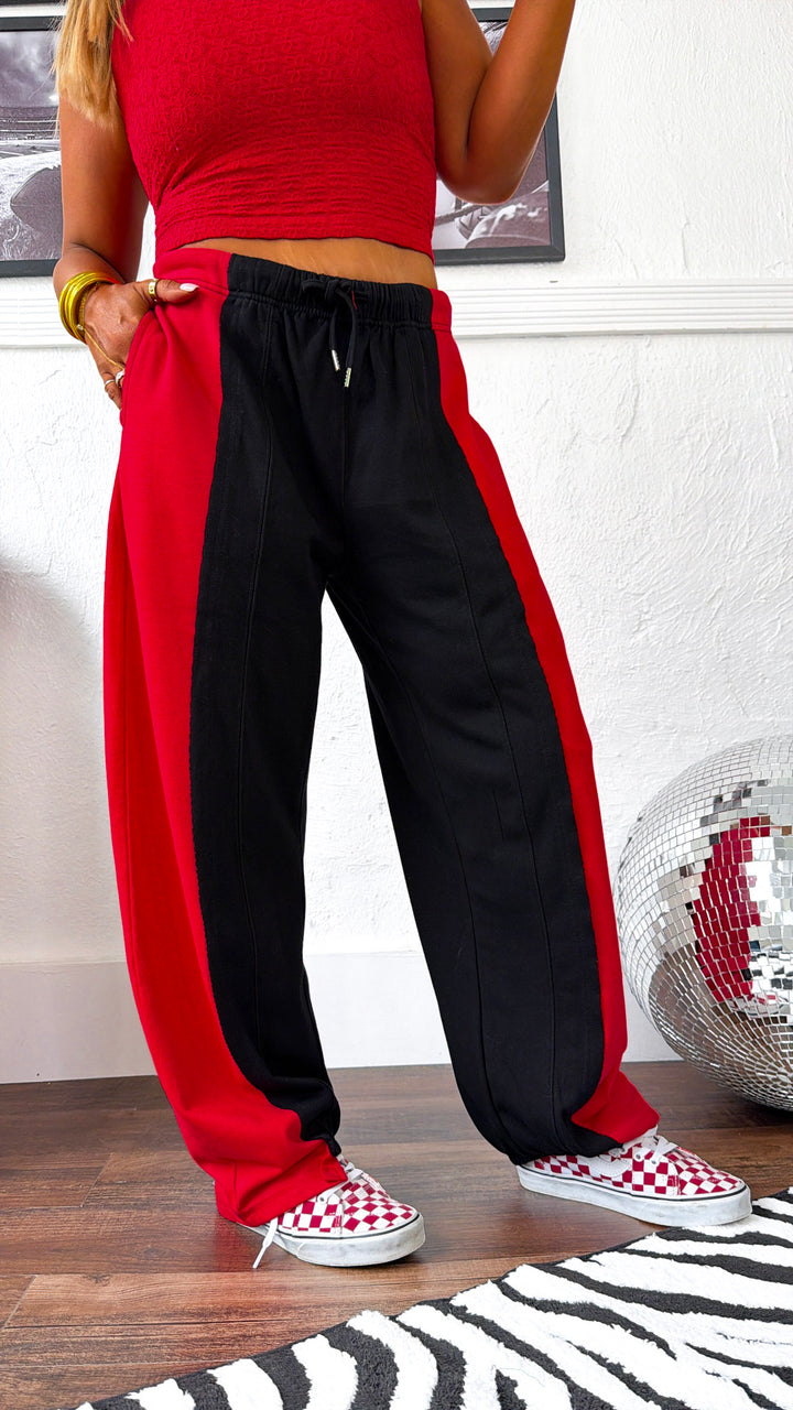 Trend Drop Barrel Sweatpants, Red/Black