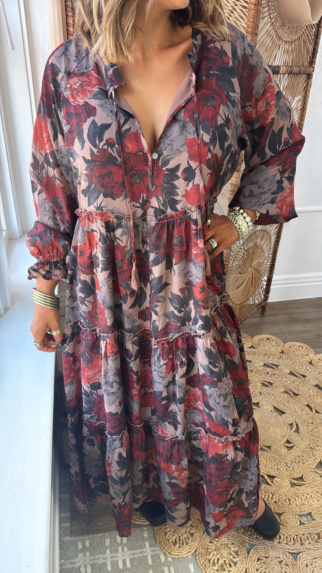 The Doris Bloom Midi Dress, Sand