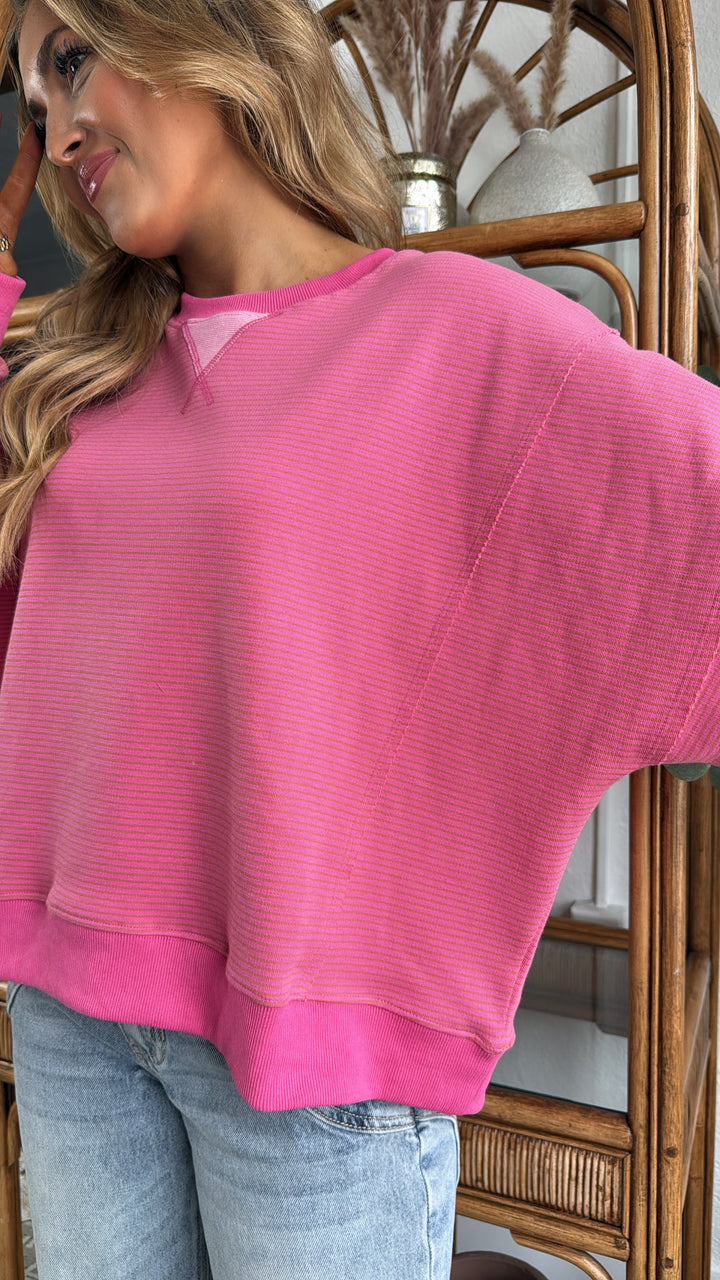 Sunday Ease Striped Top, Mocha/Punch