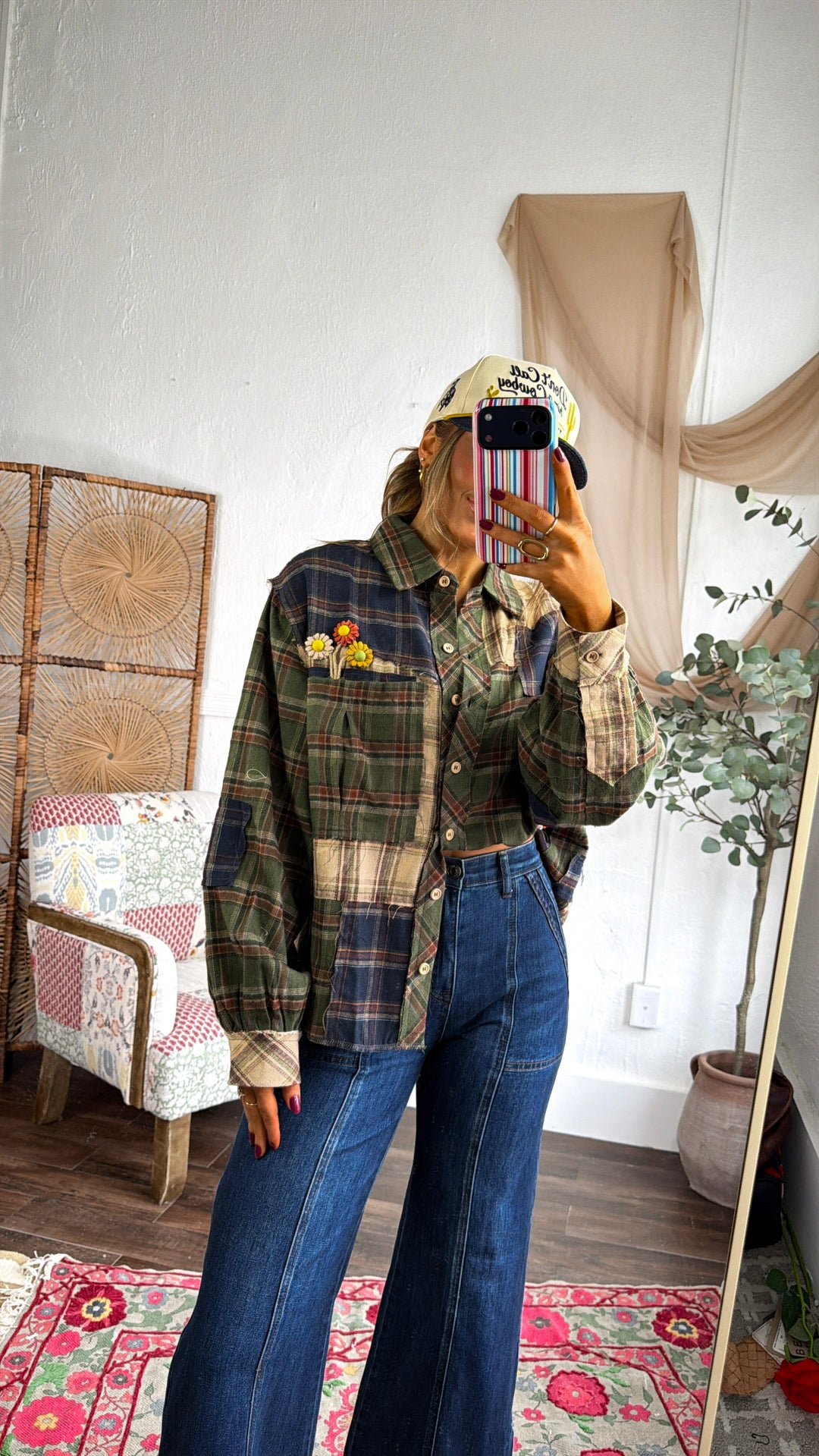 Touch Of Floral Detailed Flannel, Green Multi