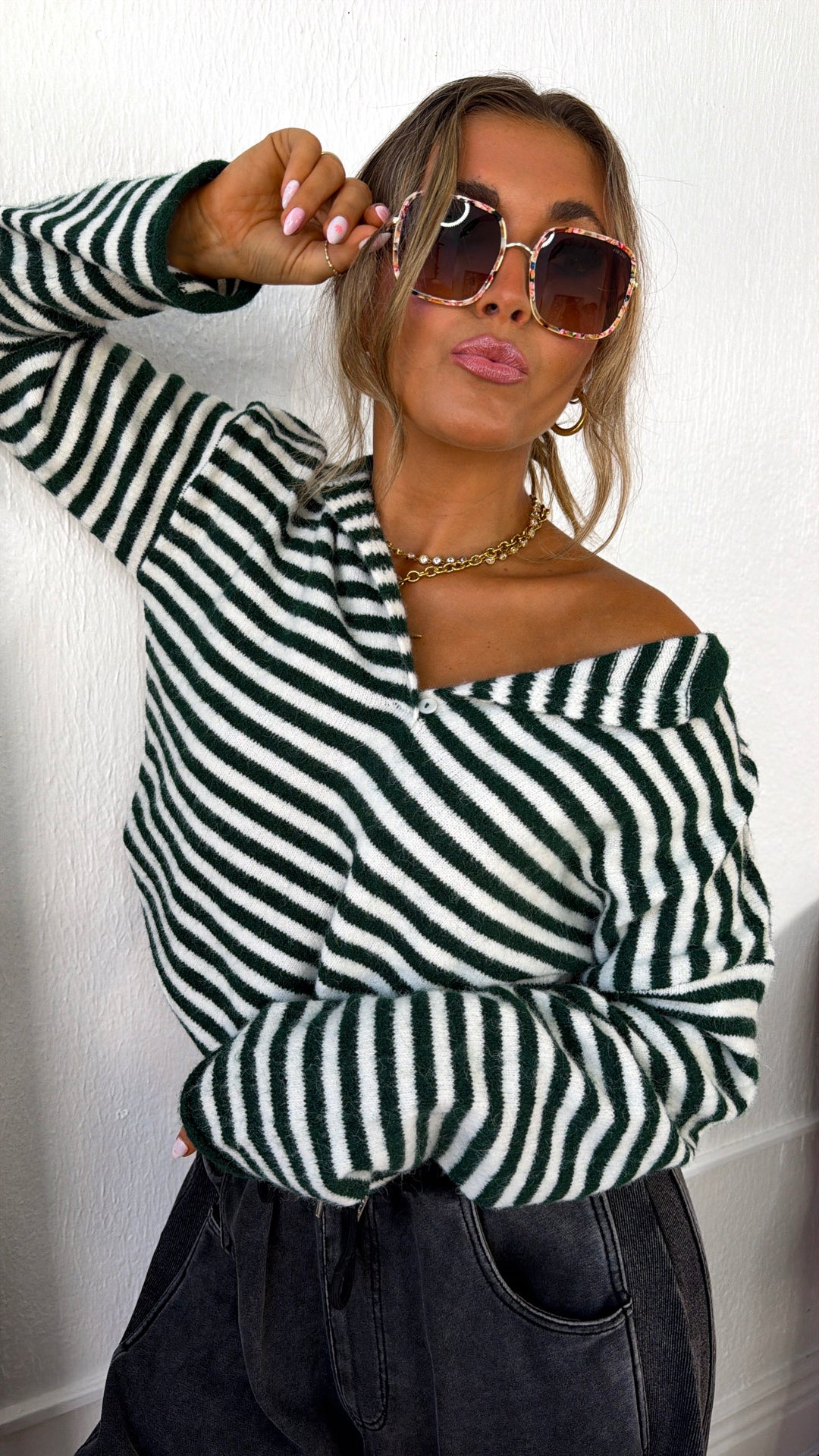 Quarter Button Down Sweater, Forest Green