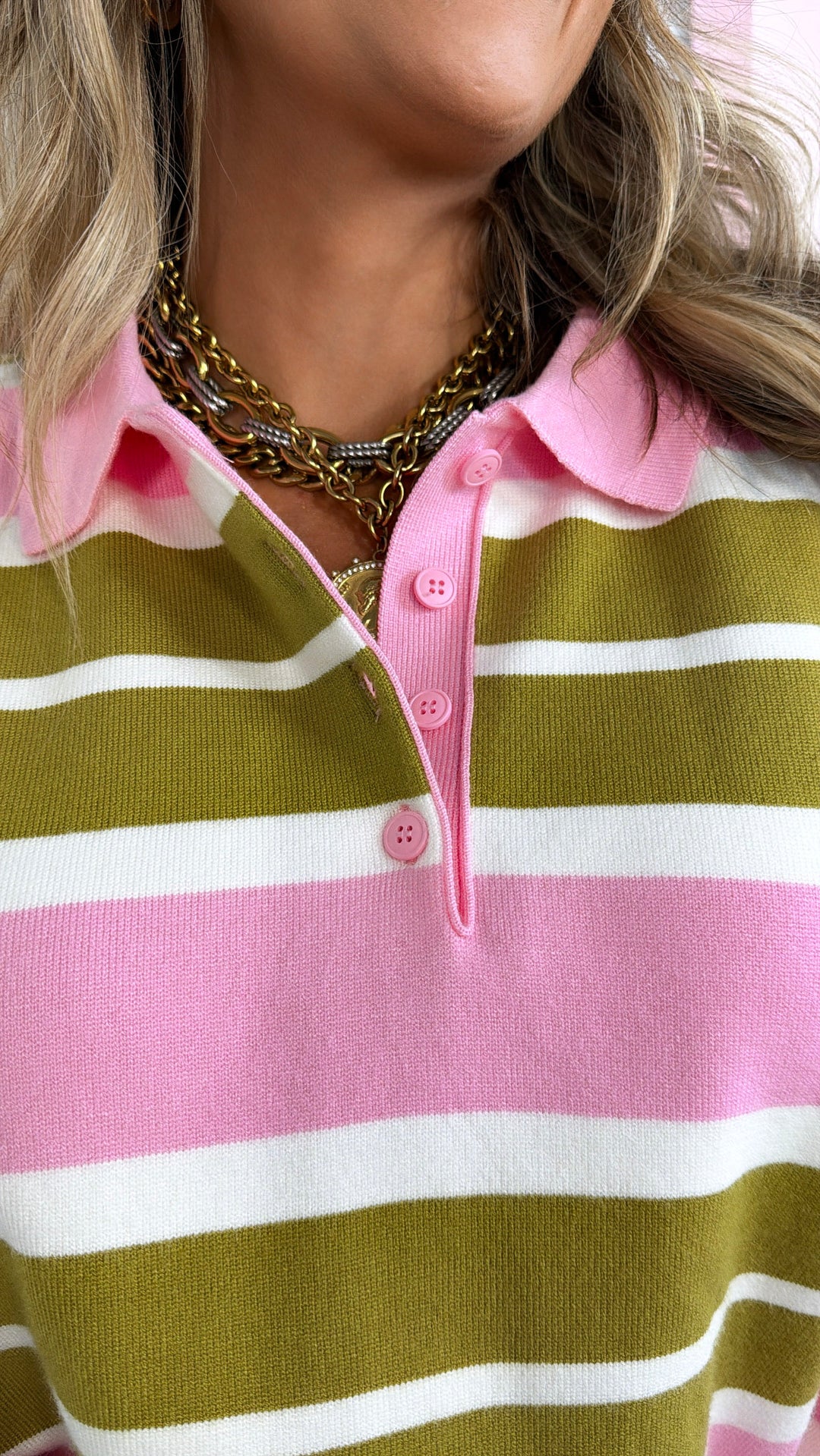 Polo Stripe Sweater, Dried Moss Multi