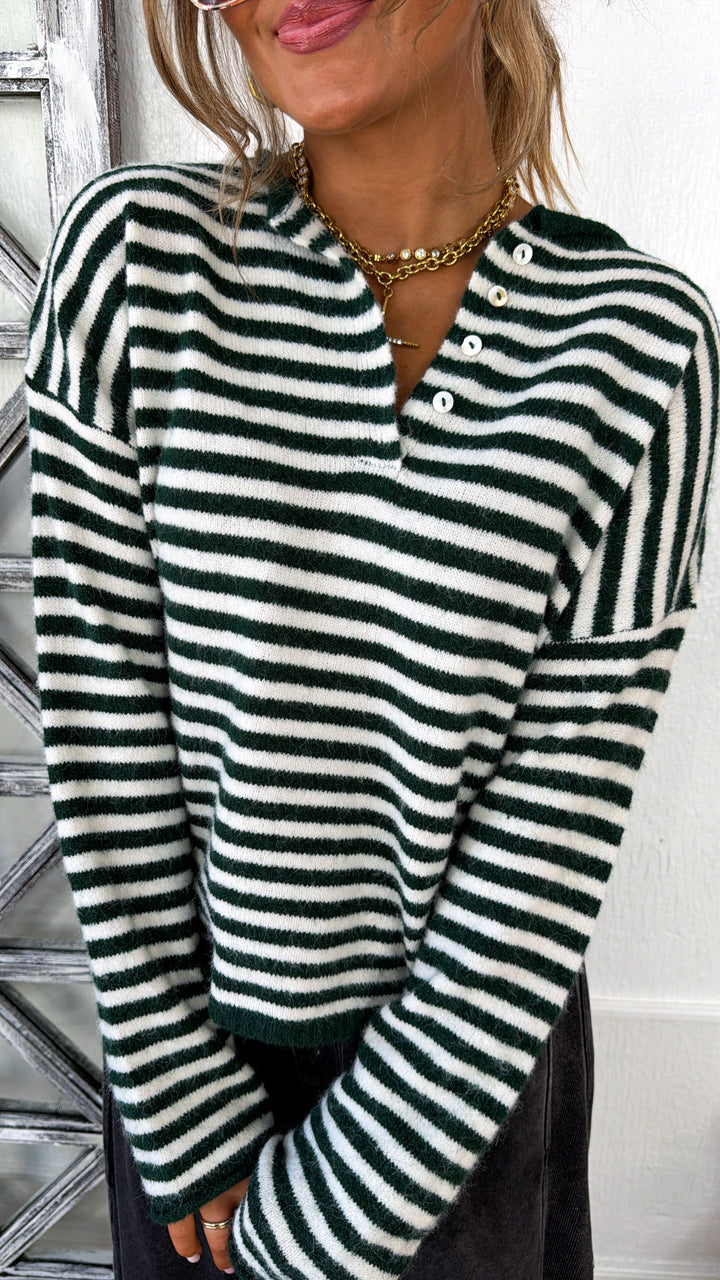 Quarter Button Down Sweater, Forest Green