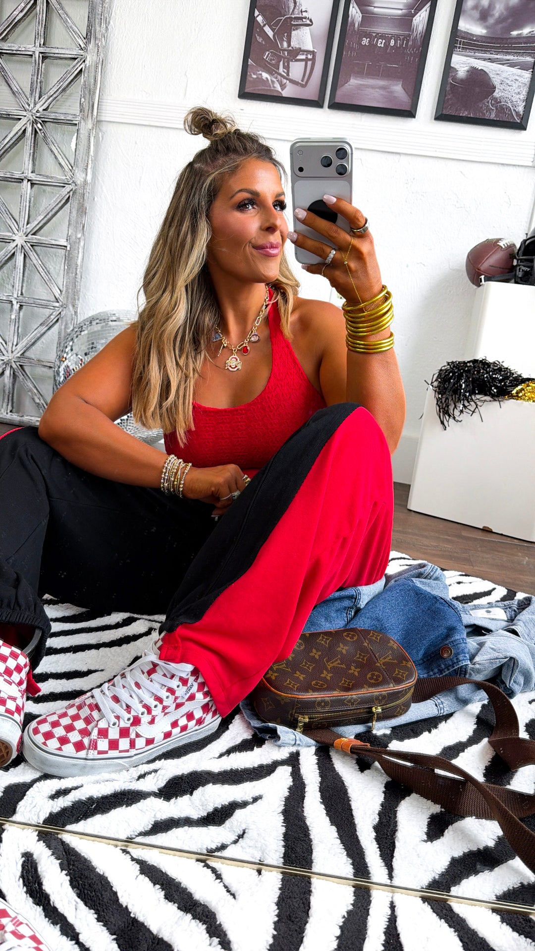 Trend Drop Barrel Sweatpants, Red/Black