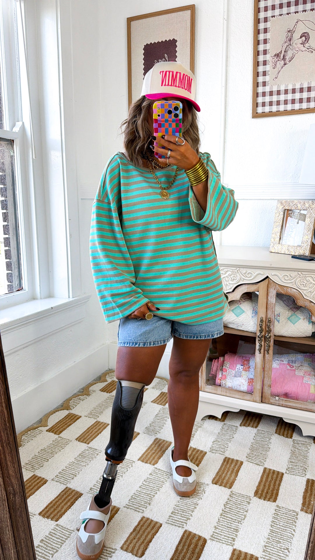Blushing Stripe Top, Aqua