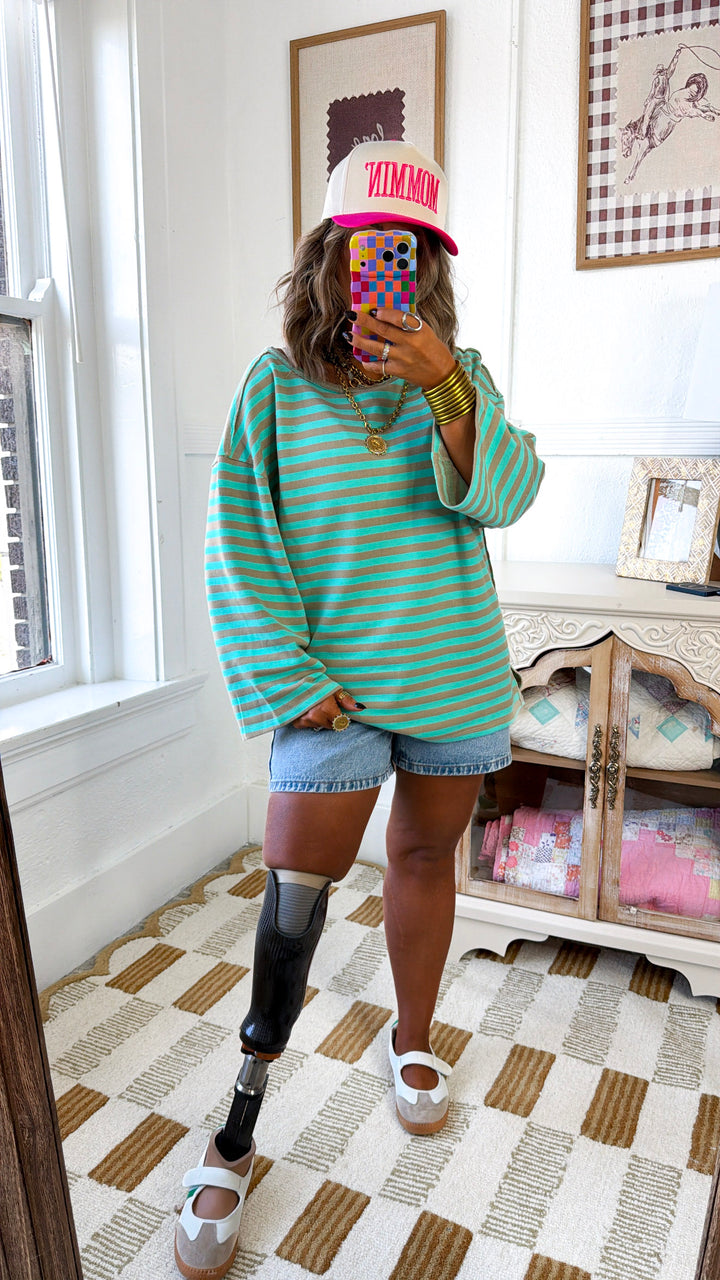 Blushing Stripe Top, Aqua