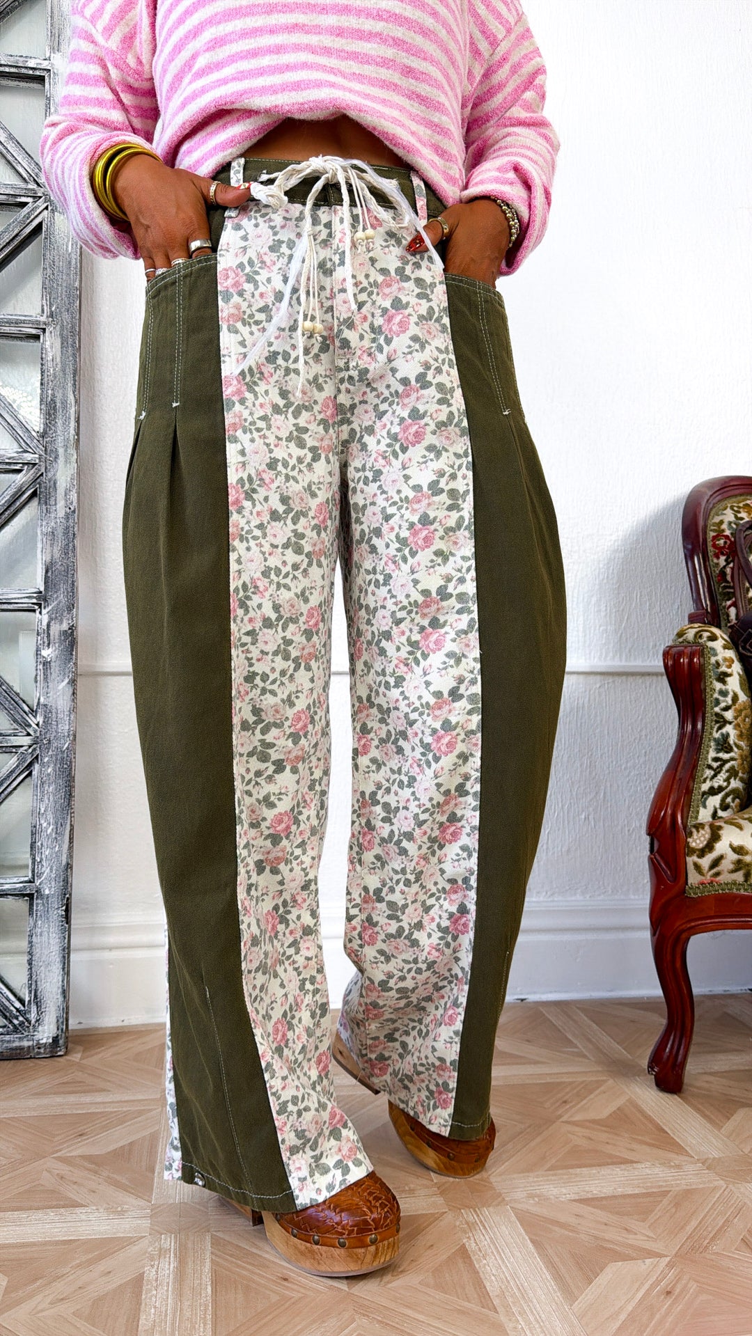 Unique Detailed Pants, Olive