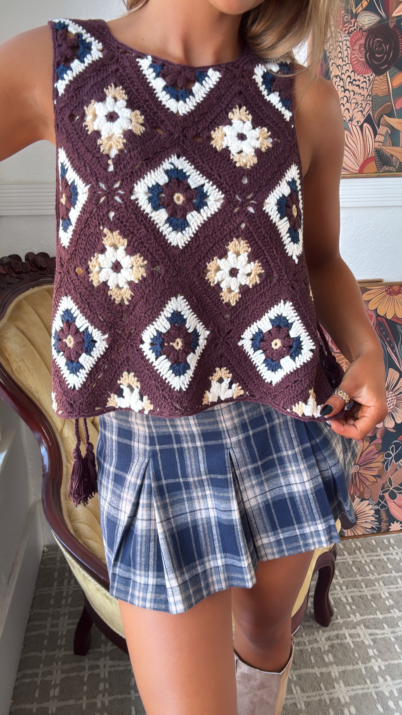 June Crochet Sweater Vest, Mocha – Everyday Chic Boutique