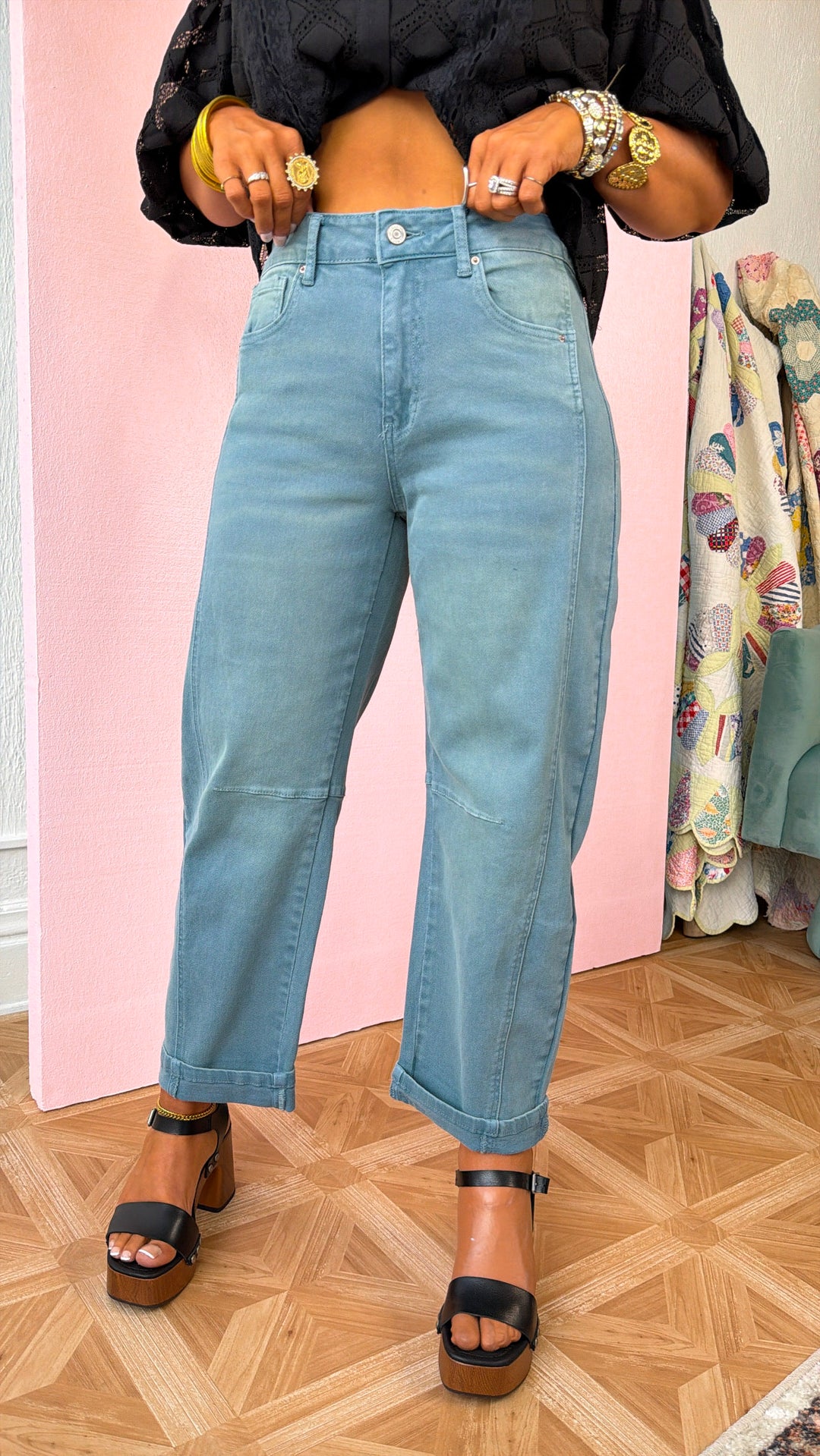 Breezy Teal Barrel Jeans