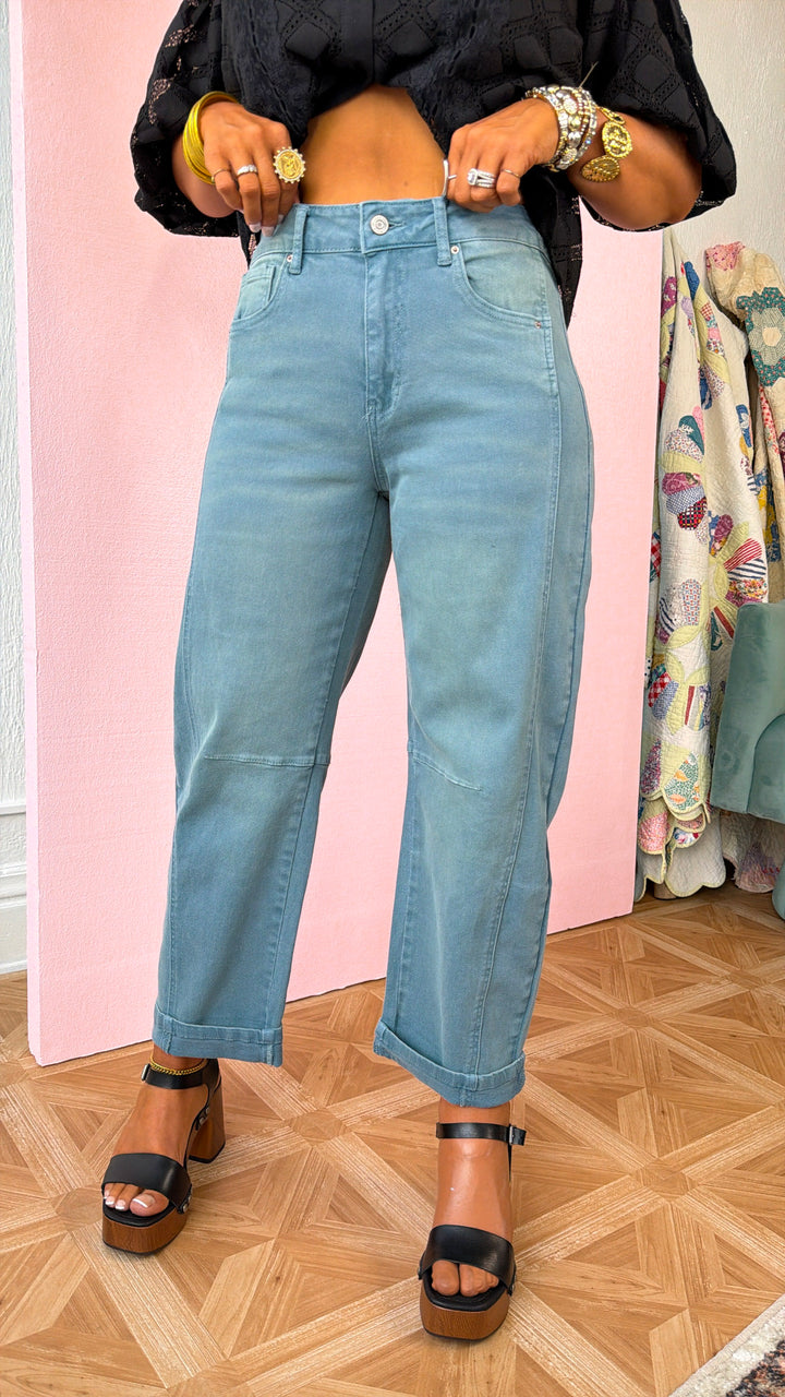 Breezy Teal Barrel Jeans