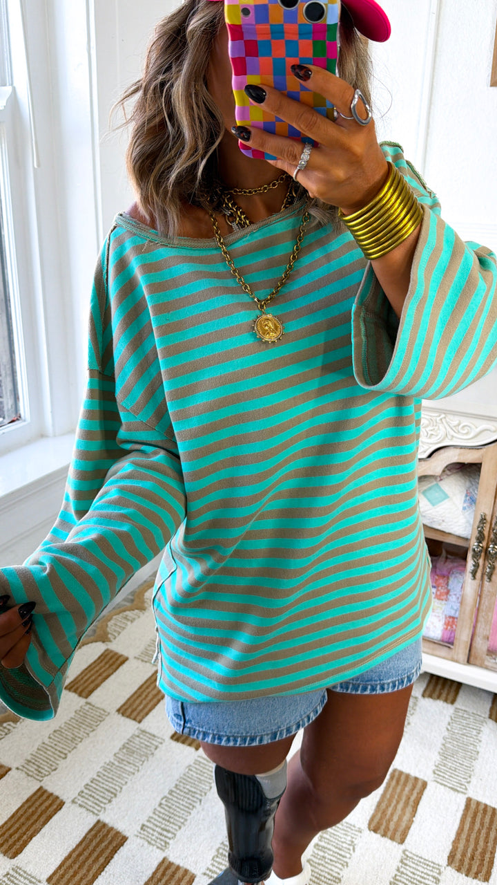 Blushing Stripe Top, Aqua